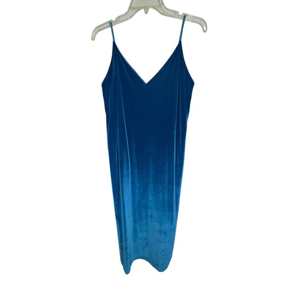 Zara Blue Velvet Spaghetti Strap Midi Dress Size Large Rhinestone Sexy Stretch - Picture 1 of 8